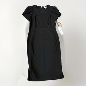 Calvin Klein Sheath Dress, Unique Tulip Sleeve, Midi Black, Sz 8 NWT (A13)